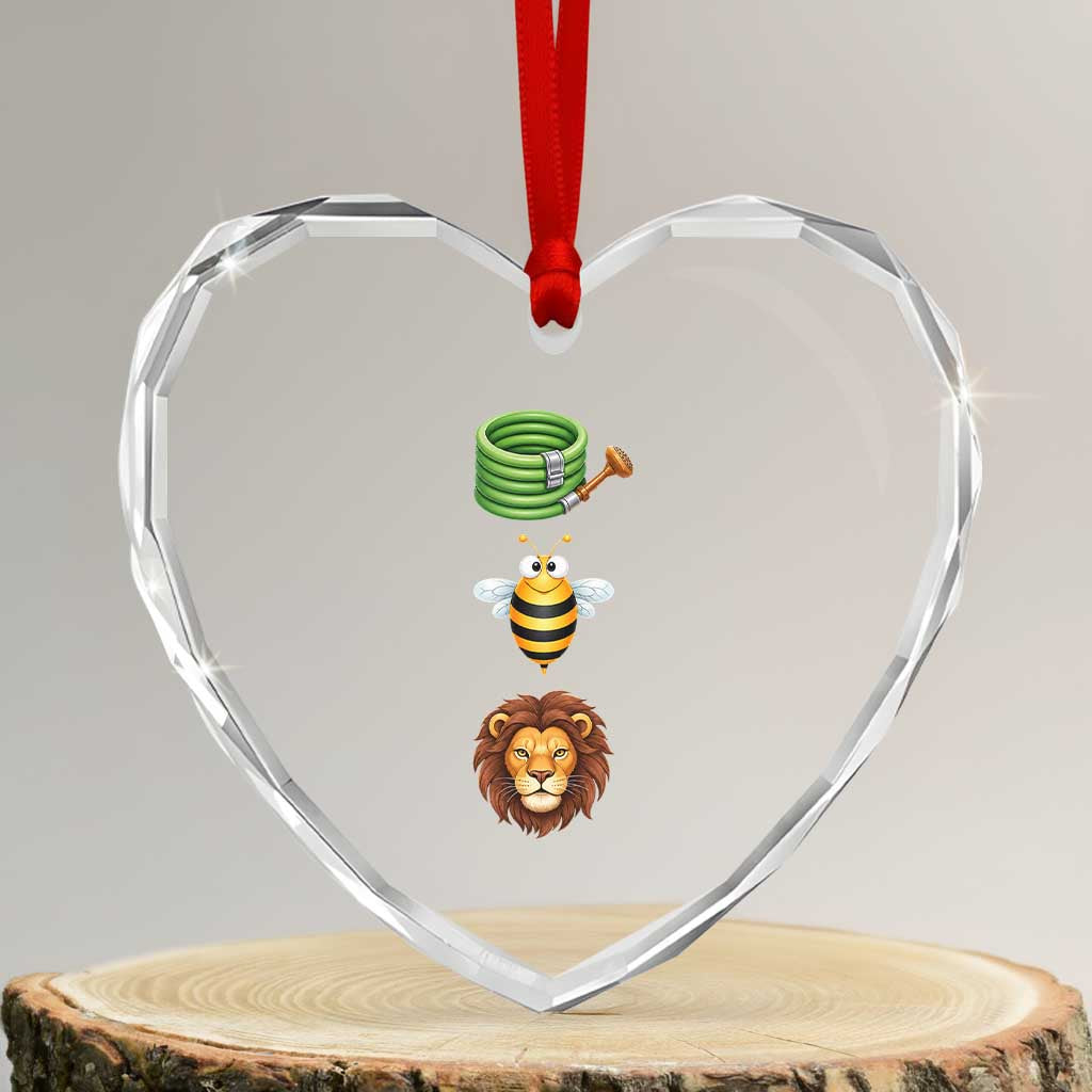 Hose Bee Lion Meme Slang Funny Sarcastic Pun Graphic Heart Crystal Glass Ornament
