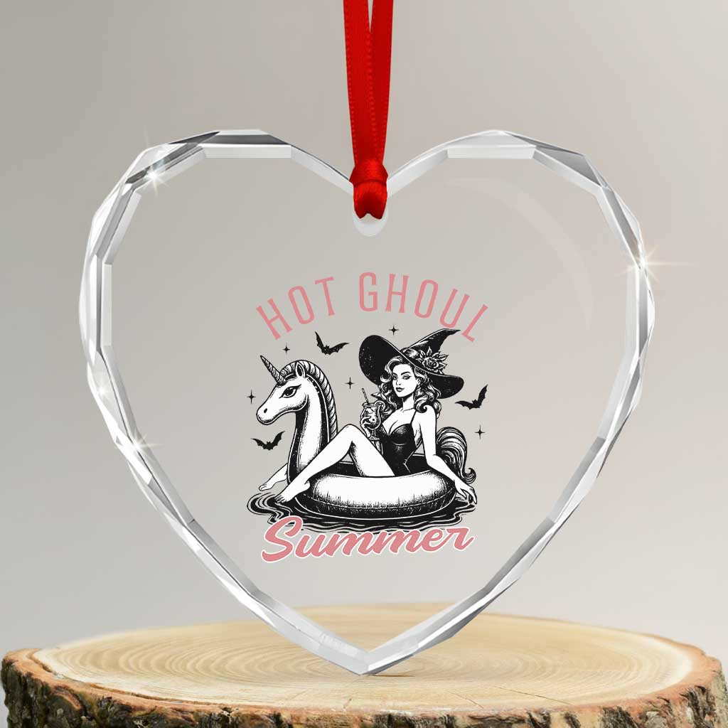 Hot Ghoul Summer Heart Crystal Glass Ornament Retro Pin Up Witch Summerween Summer Beach Halloween Vibes