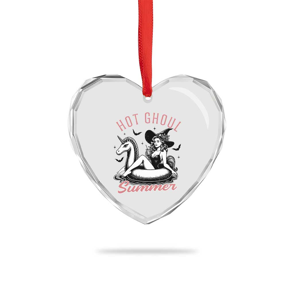 Hot Ghoul Summer Heart Crystal Glass Ornament Retro Pin Up Witch Summerween Summer Beach Halloween Vibes