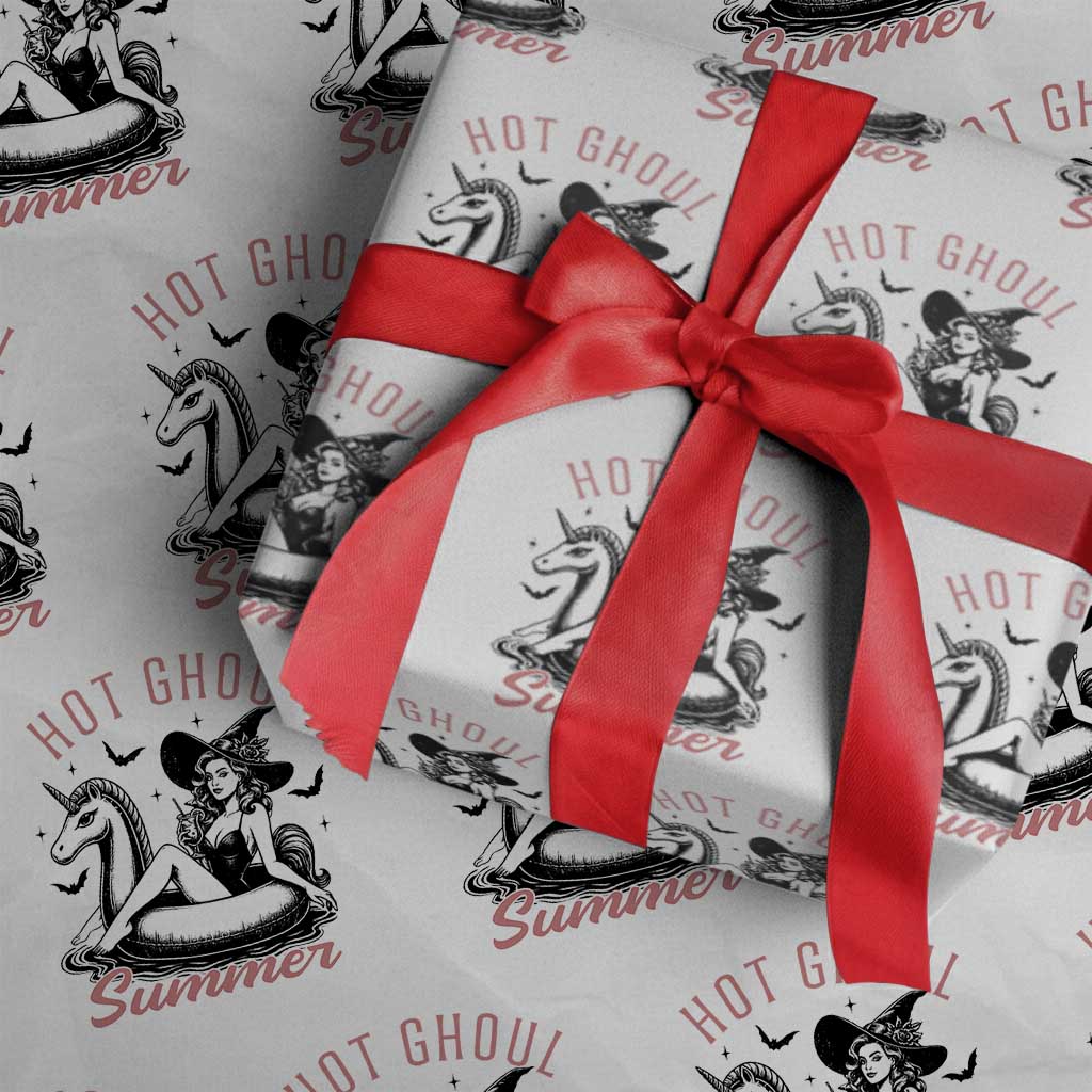Hot Ghoul Summer Wrapping Paper Roll Retro Pin Up Witch Summerween Summer Beach Halloween Vibes