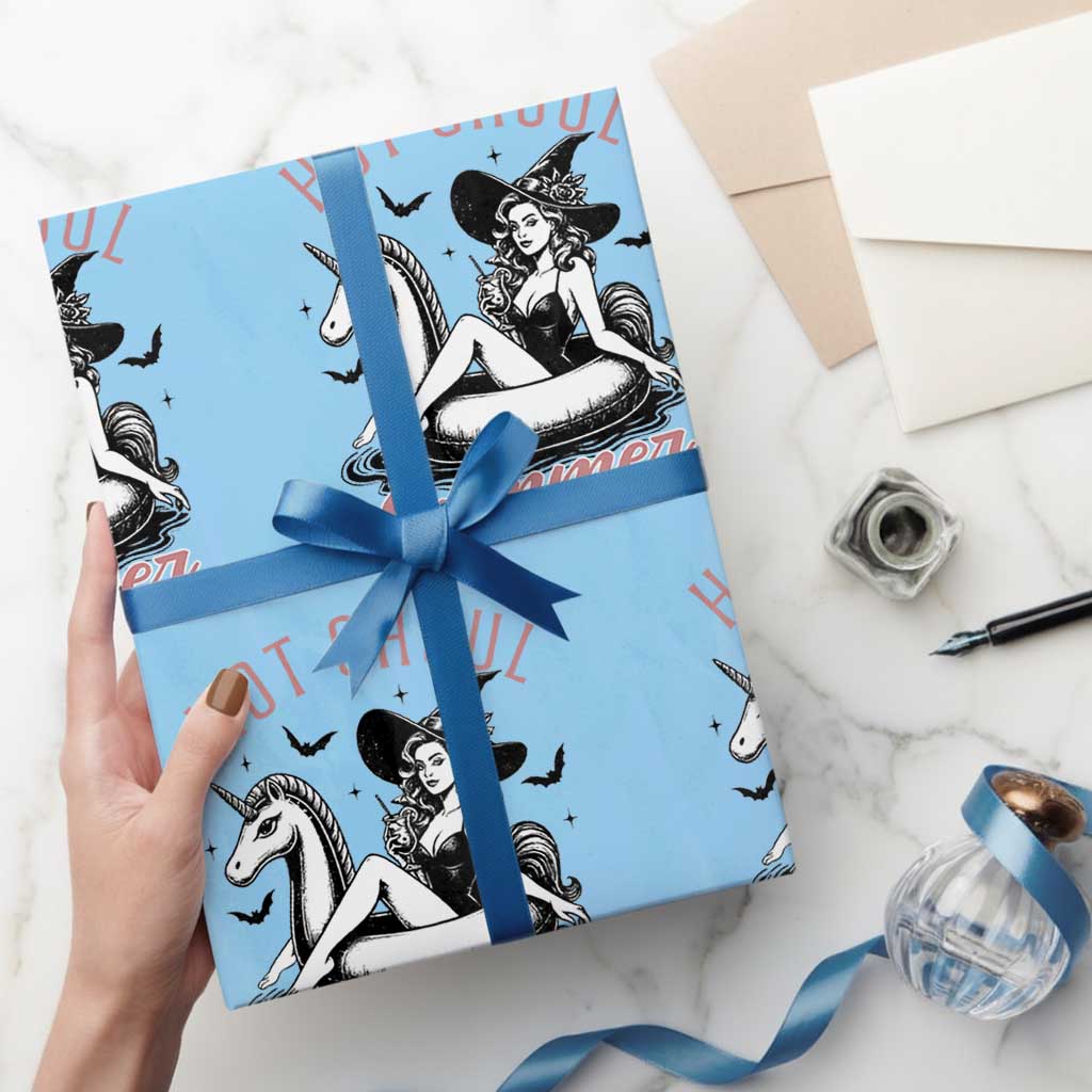 Hot Ghoul Summer Wrapping Paper Roll Retro Pin Up Witch Summerween Summer Beach Halloween Vibes
