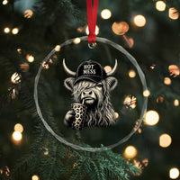 Hot Mess Highland Cow Sipping Iced Coffee Meme Crystal Glass Ornament Funny Sarcastic Everyday Life Country Western Style