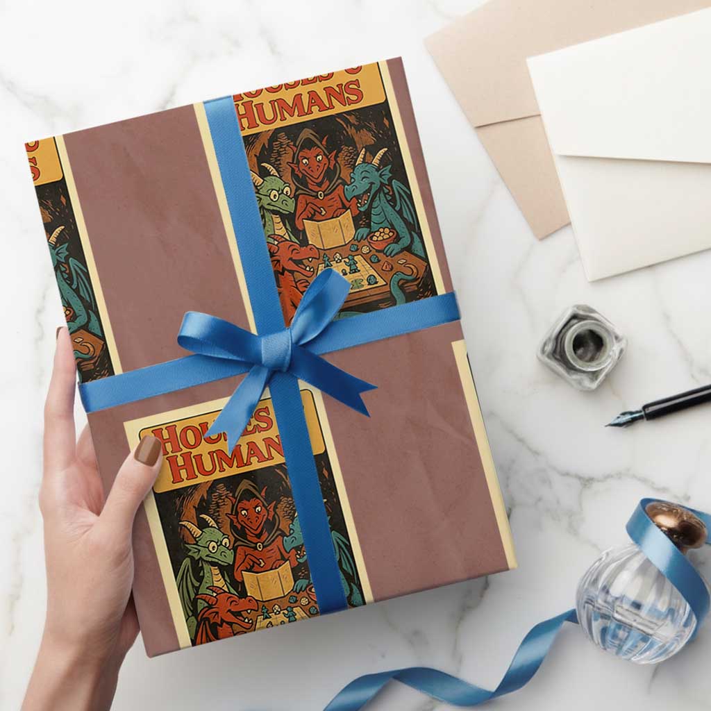 Houses and Humans Fantasy Tabletop Game Wrapping Paper Roll Retro RPG Dragons Board Game Roleplay Fans - Wonder Print Shop