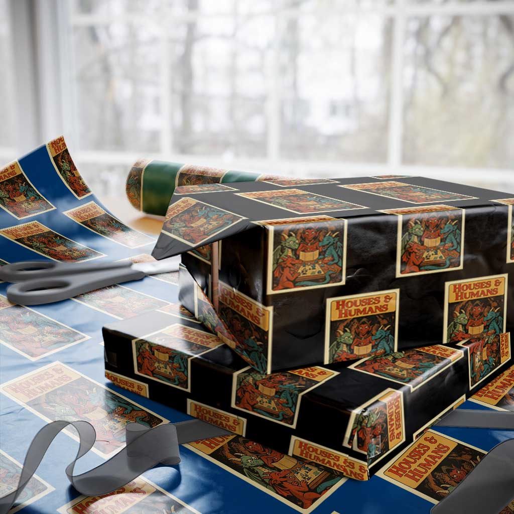 Houses and Humans Fantasy Tabletop Game Wrapping Paper Roll Retro RPG Dragons Board Game Roleplay Fans - Wonder Print Shop