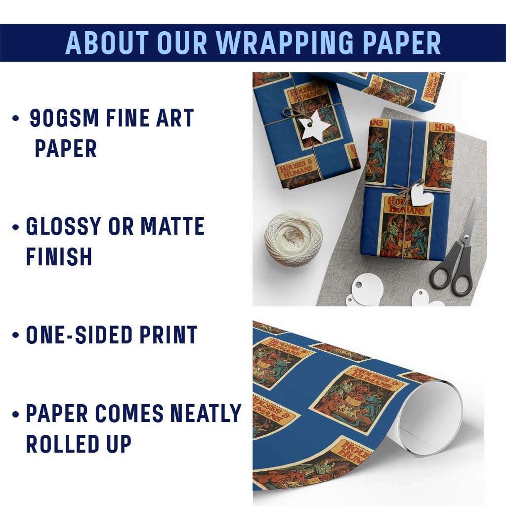 Houses and Humans Fantasy Tabletop Game Wrapping Paper Roll Retro RPG Dragons Board Game Roleplay Fans - Wonder Print Shop