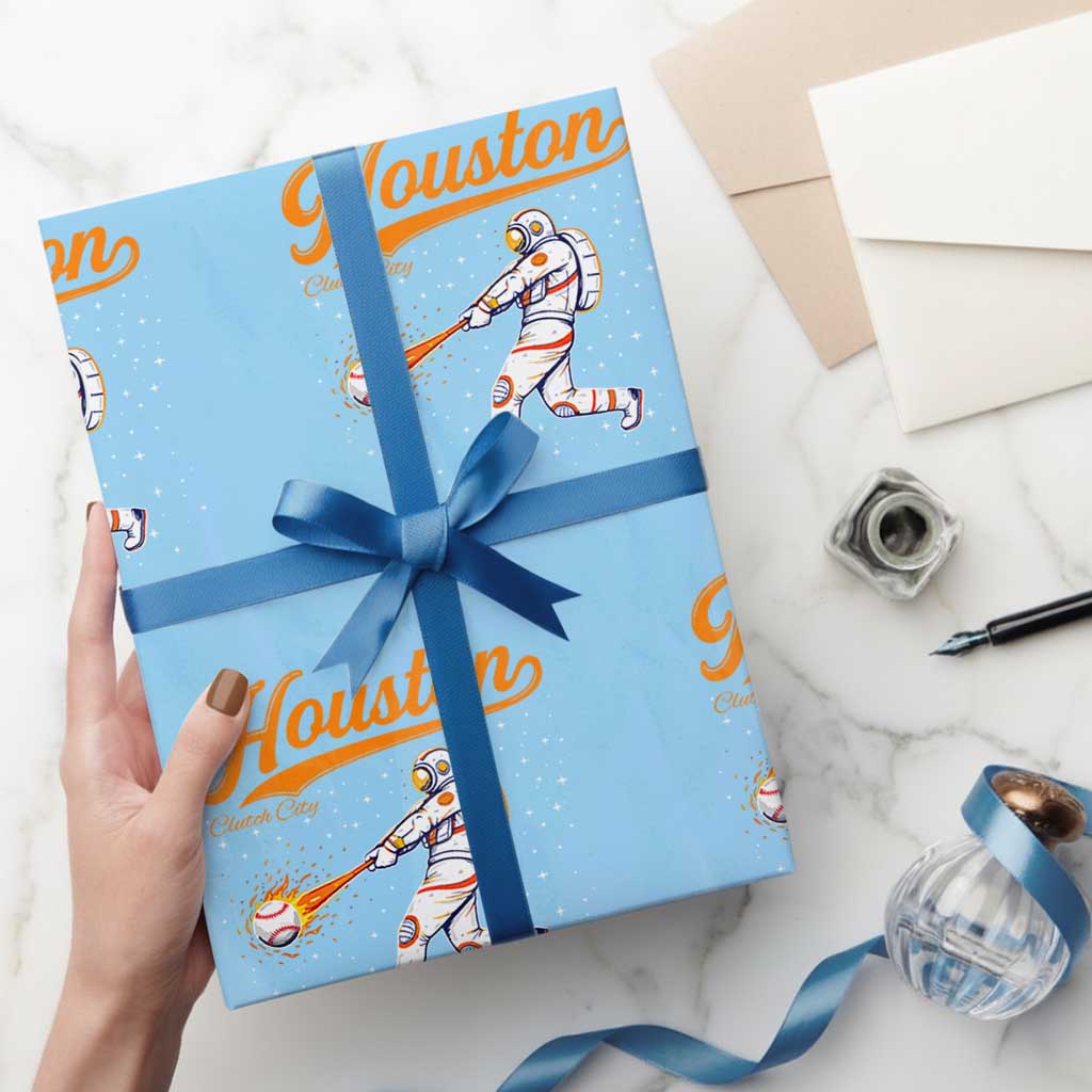 Houston Clutch City Wrapping Paper Roll Astronaut Baseball Player In Space