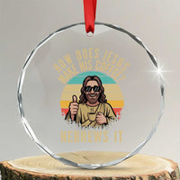 How Does Jesus Make His Coffee Hebrews It Crystal Glass Ornament Funny Christian Coffee Lover Retro Sunset - Wonder Print Shop