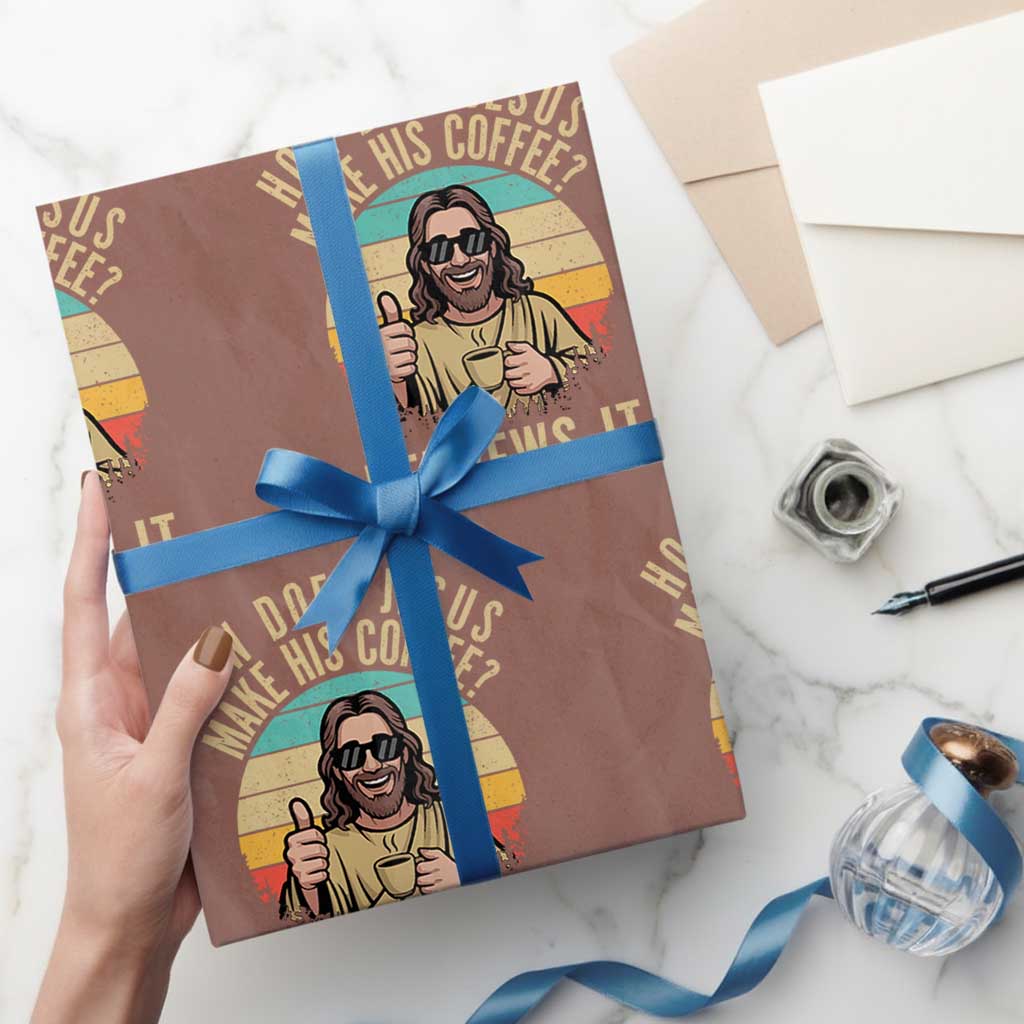 How Does Jesus Make His Coffee Hebrews It Wrapping Paper Roll Funny Christian Coffee Lover Retro Sunset - Wonder Print Shop