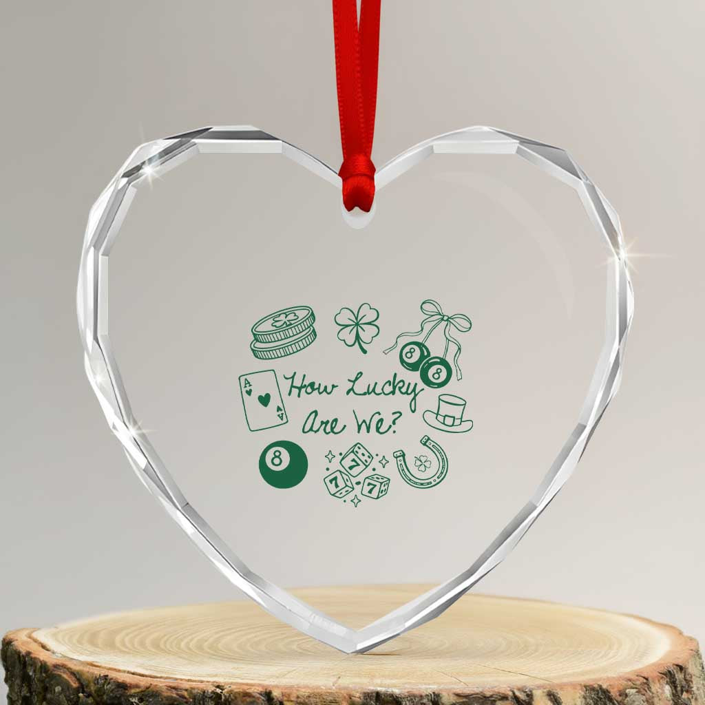How Lucky Are We Heart Crystal Glass Ornament Irish Shamrock Horseshoe St Patricks Day