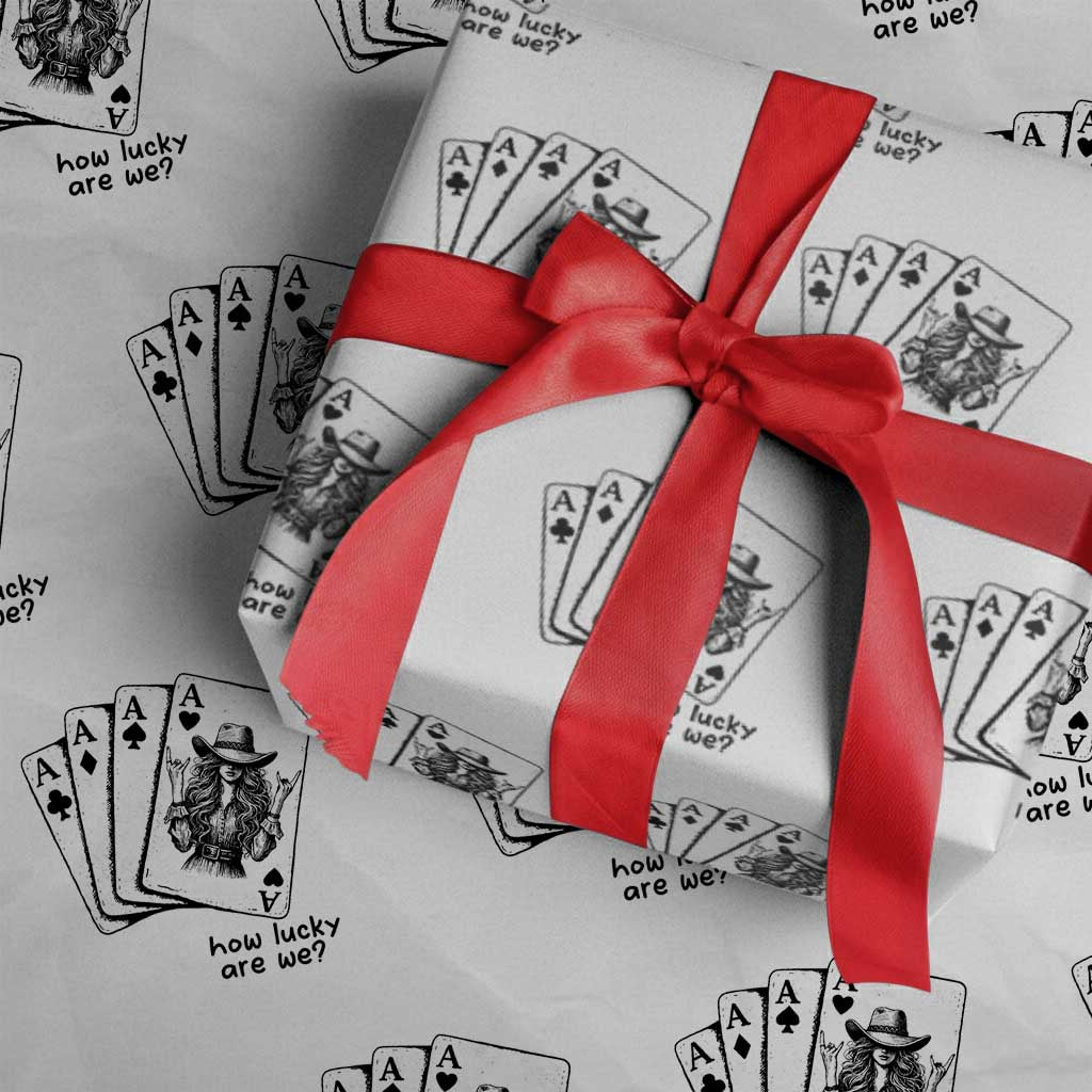 How Lucky Are We Wrapping Paper Roll Funny Western Cowgirl Rodeo Playing Card