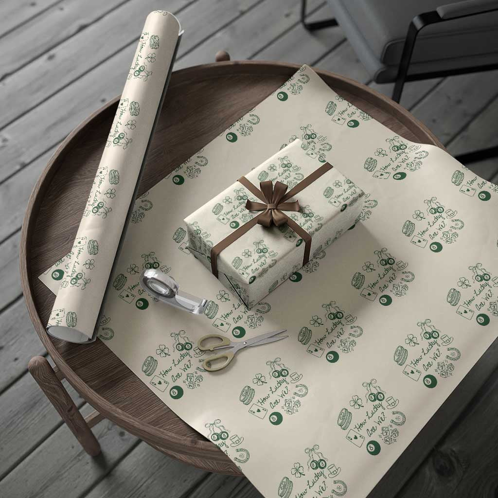 How Lucky Are We Wrapping Paper Roll Irish Shamrock Horseshoe St Patricks Day