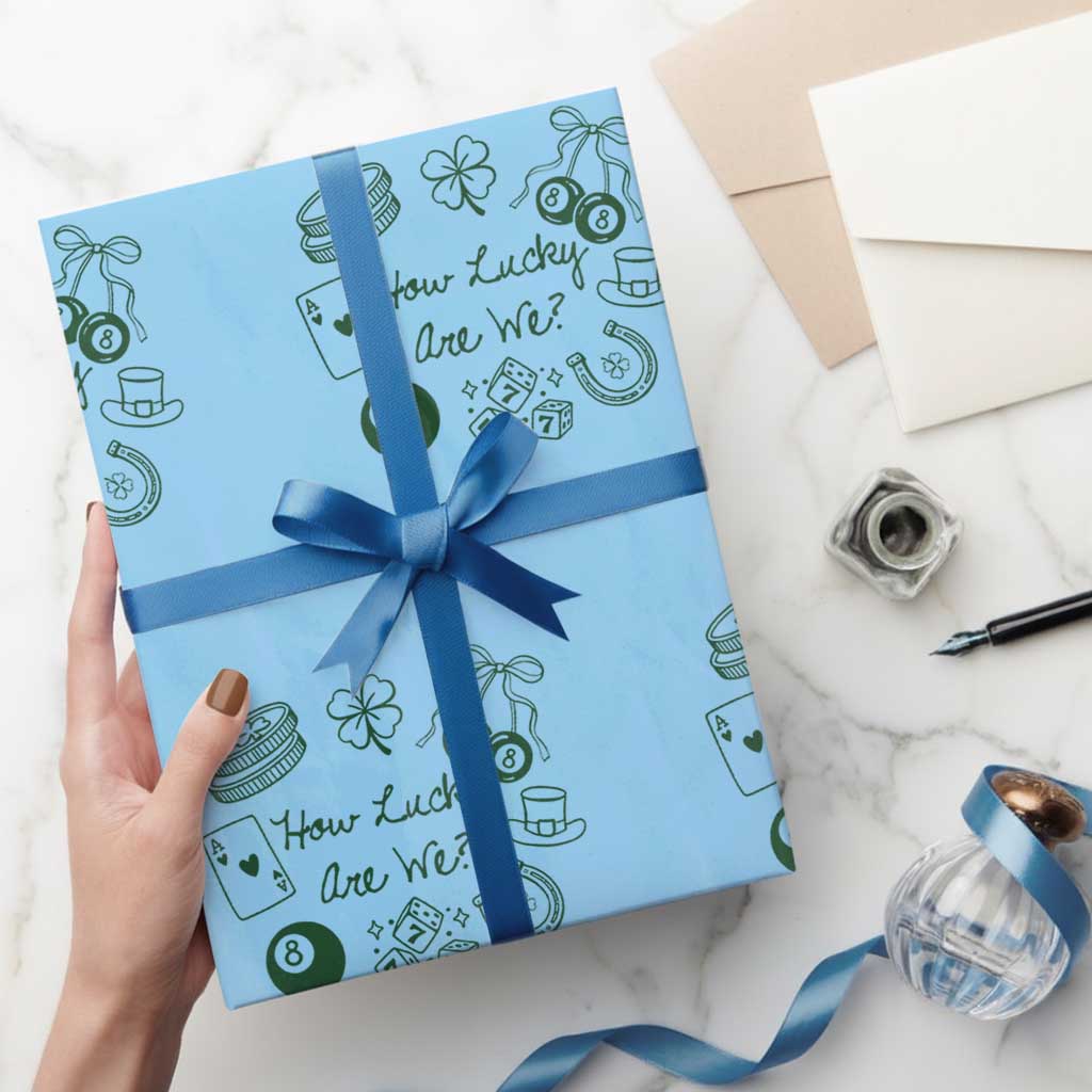 How Lucky Are We Wrapping Paper Roll Irish Shamrock Horseshoe St Patricks Day