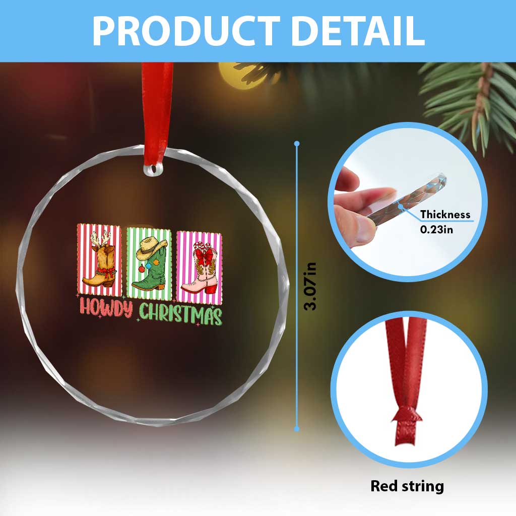 Howdy Christmas Cowboy Boots Western Pride Crystal Glass Ornament - Wonder Print Shop