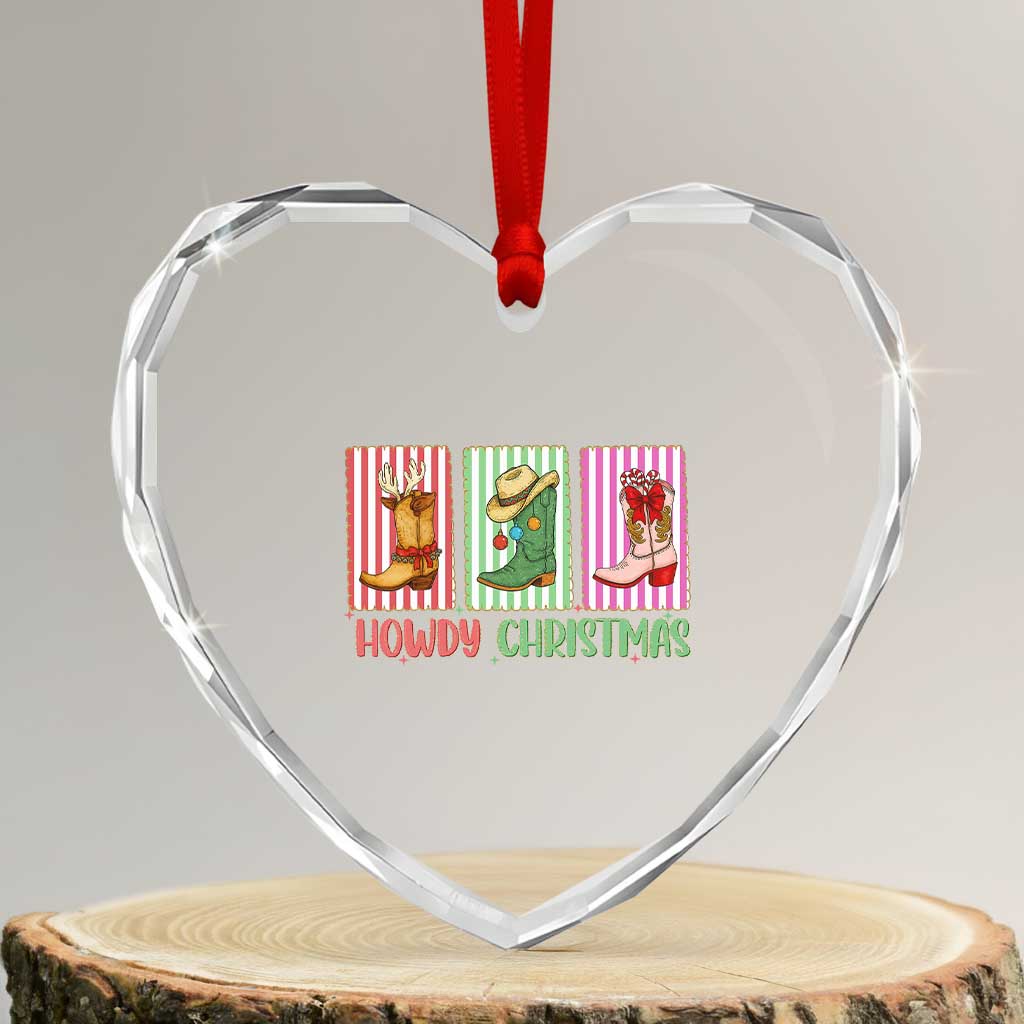 Howdy Christmas Cowboy Boots Western Pride Heart Crystal Glass Ornament - Wonder Print Shop