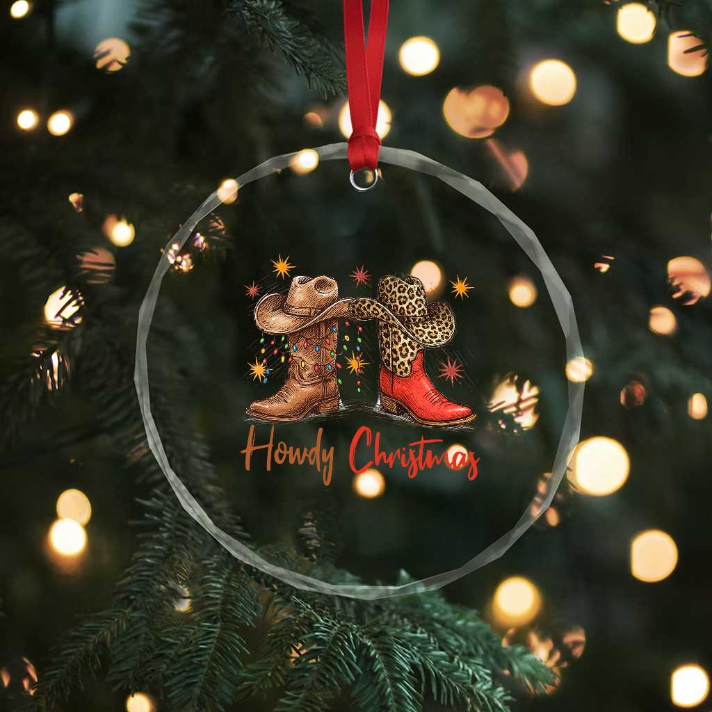 Howdy Christmas Crystal Glass Ornament Western Cowboy Boots Country - Wonder Print Shop