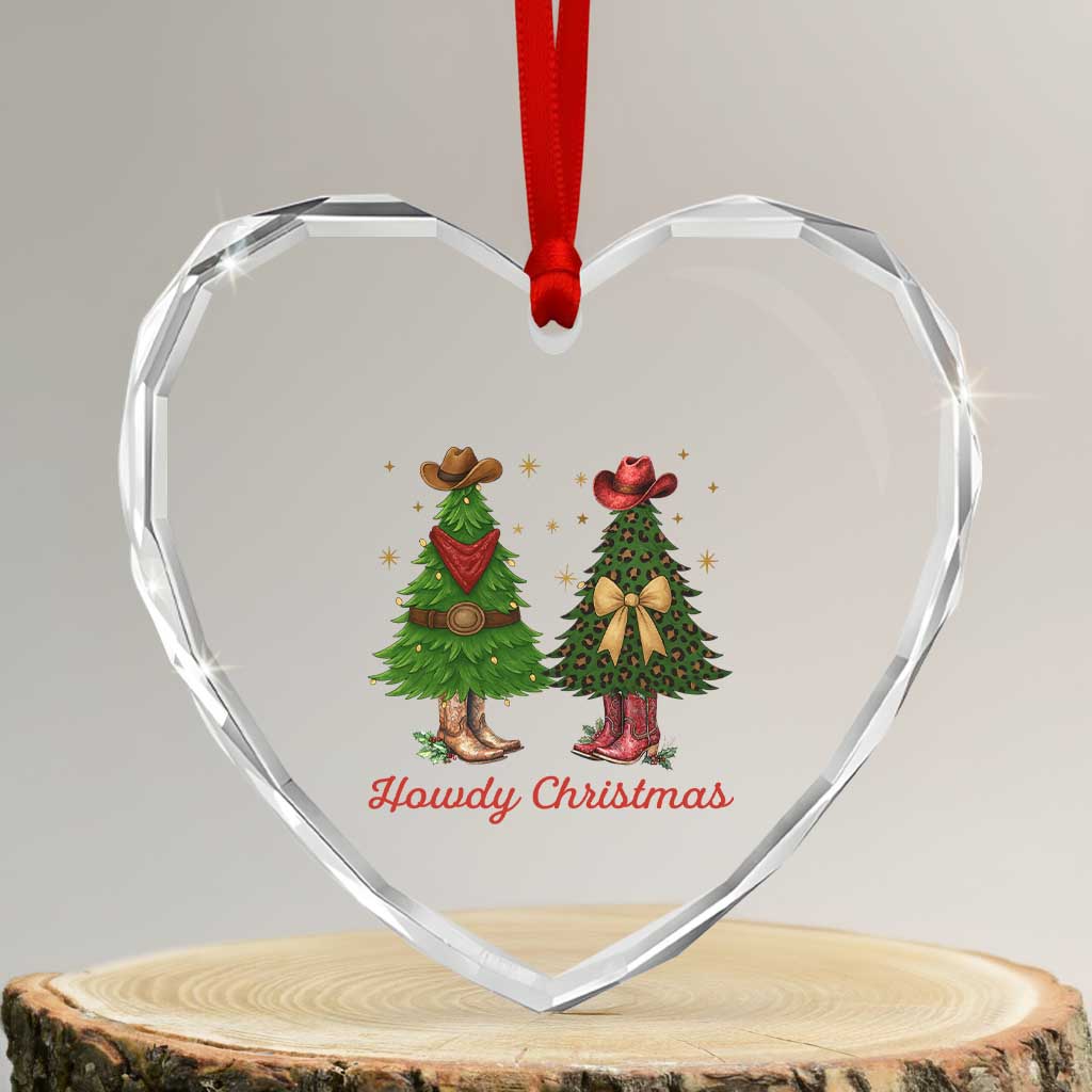 Howdy Christmas Heart Crystal Glass Ornament Cowboy Western Country Xmas - Wonder Print Shop