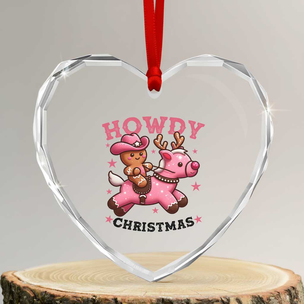 Howdy Christmas Heart Crystal Glass Ornament Funny Gingerbread Cowboy Riding Reindeer Gift For Girl - Wonder Print Shop