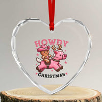 Howdy Christmas Heart Crystal Glass Ornament Funny Gingerbread Cowboy Riding Reindeer Gift For Girl - Wonder Print Shop