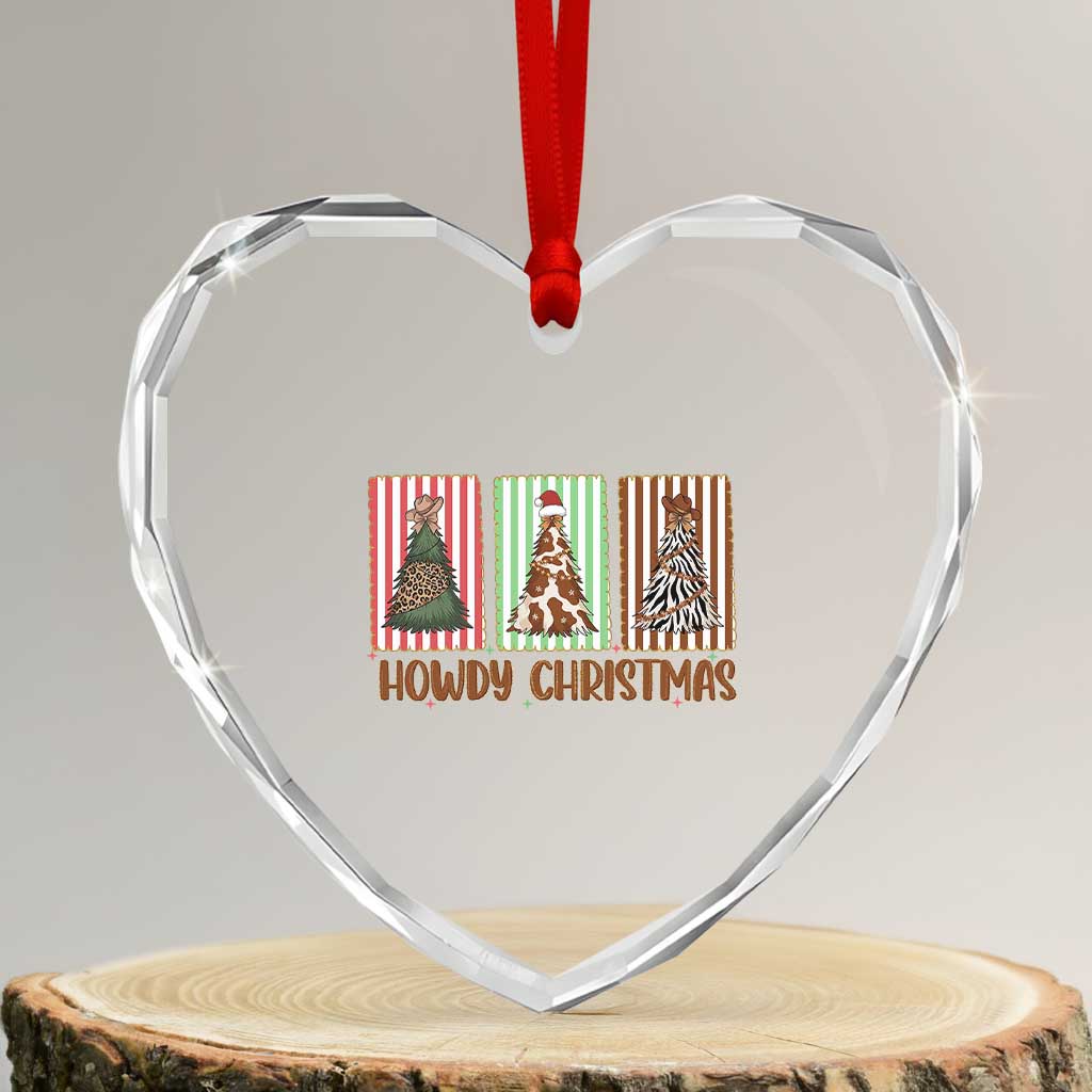 Howdy Christmas Heart Crystal Glass Ornament Funny Western Xmas Tree Rodeo Fan Gift - Wonder Print Shop