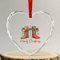 Howdy Christmas Heart Crystal Glass Ornament Western Cowboy Boots Country - Wonder Print Shop