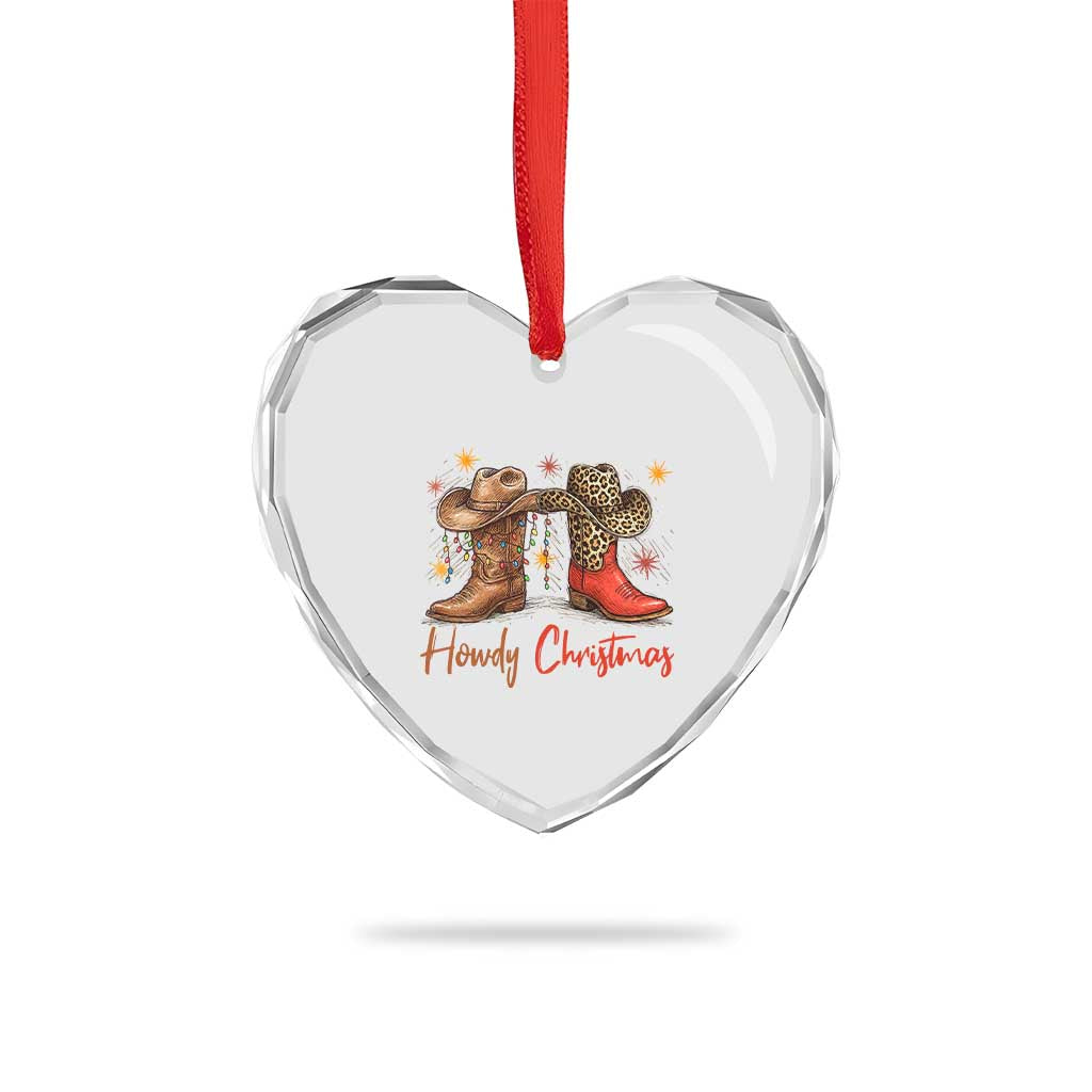 Howdy Christmas Heart Crystal Glass Ornament Western Cowboy Boots Country - Wonder Print Shop