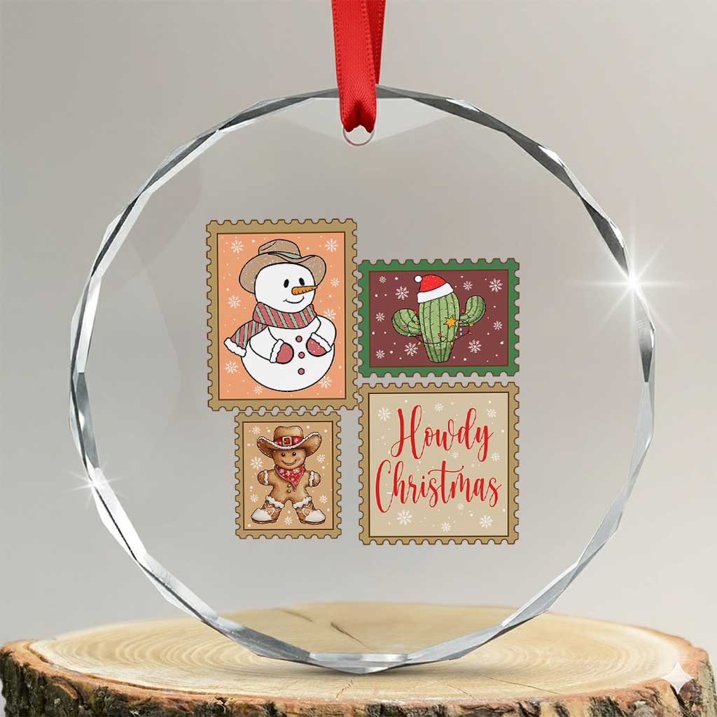 Howdy Christmas Postage Stamp Crystal Glass Ornament Western Life Holiday Gift - Wonder Print Shop
