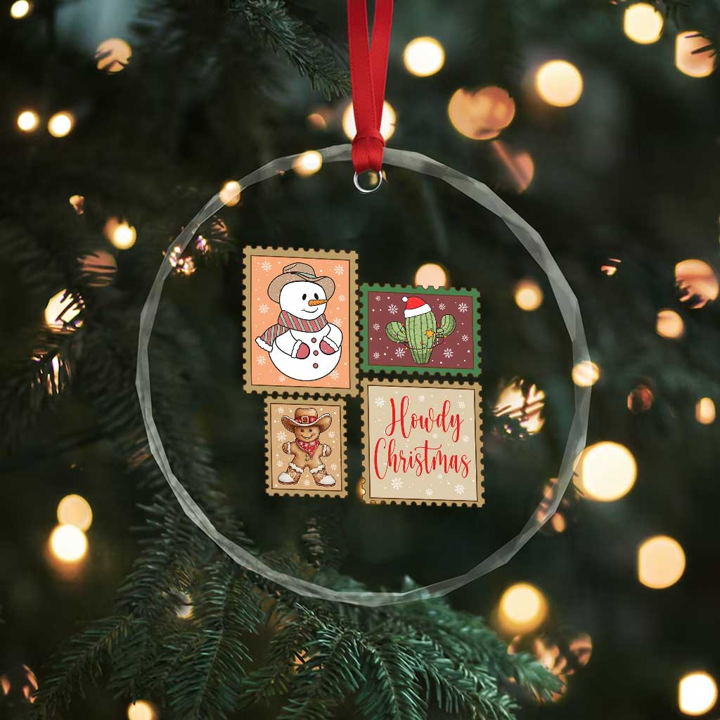 Howdy Christmas Postage Stamp Crystal Glass Ornament Western Life Holiday Gift - Wonder Print Shop