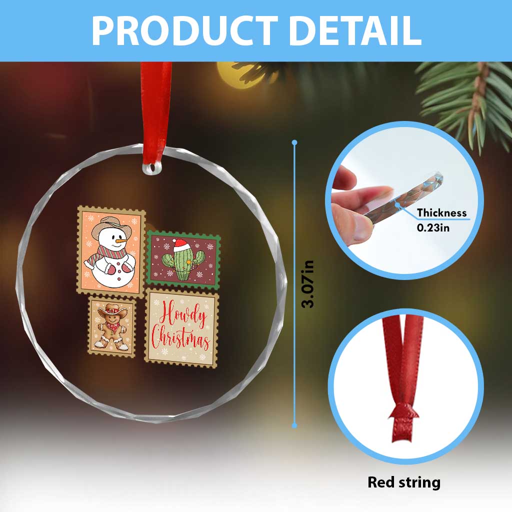 Howdy Christmas Postage Stamp Crystal Glass Ornament Western Life Holiday Gift - Wonder Print Shop
