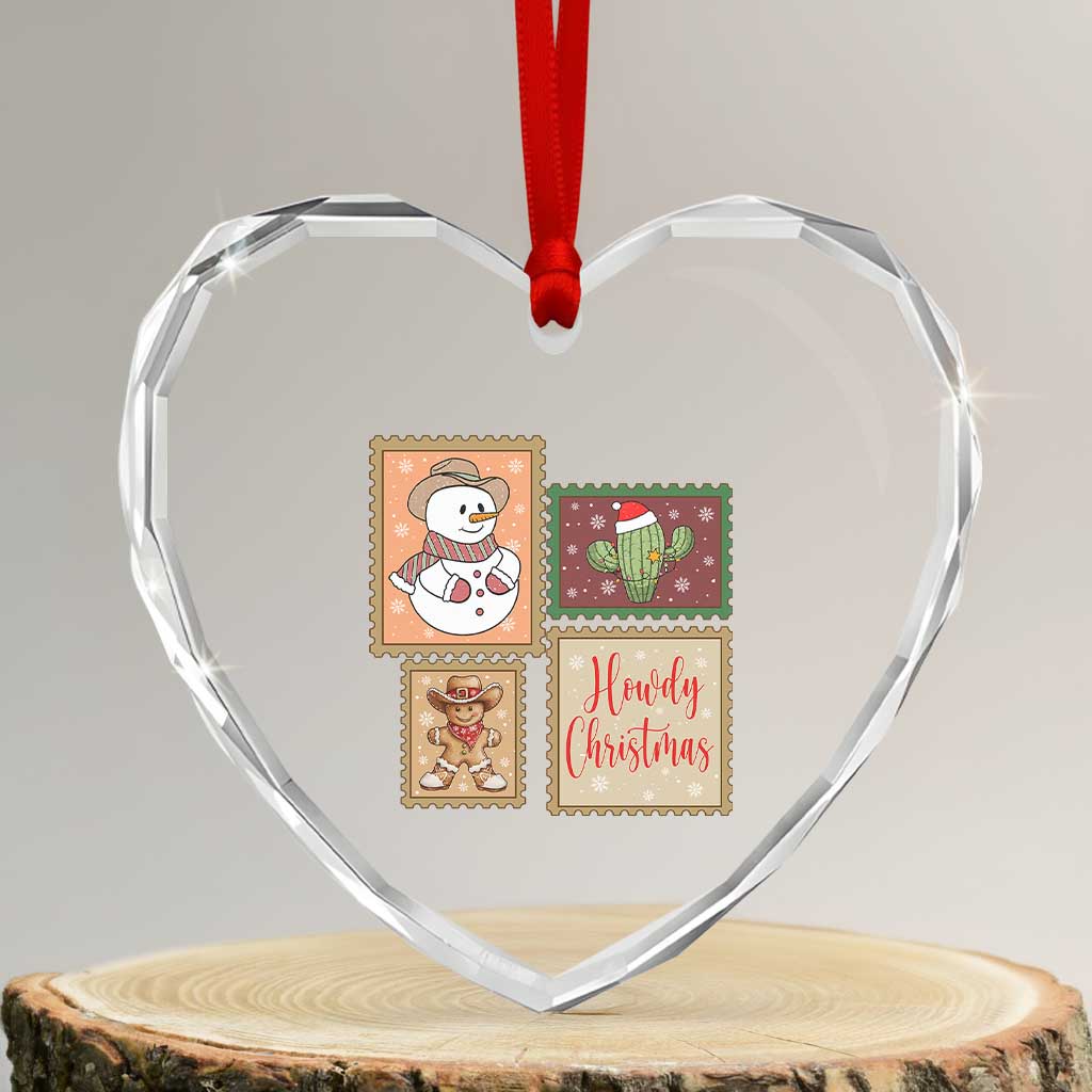 Howdy Christmas Postage Stamp Heart Crystal Glass Ornament Western Life Holiday Gift - Wonder Print Shop