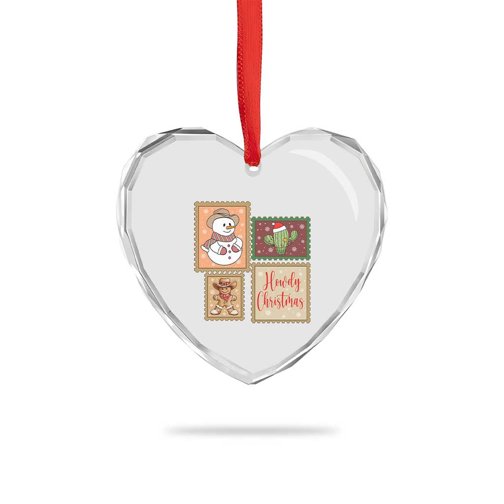 Howdy Christmas Postage Stamp Heart Crystal Glass Ornament Western Life Holiday Gift - Wonder Print Shop