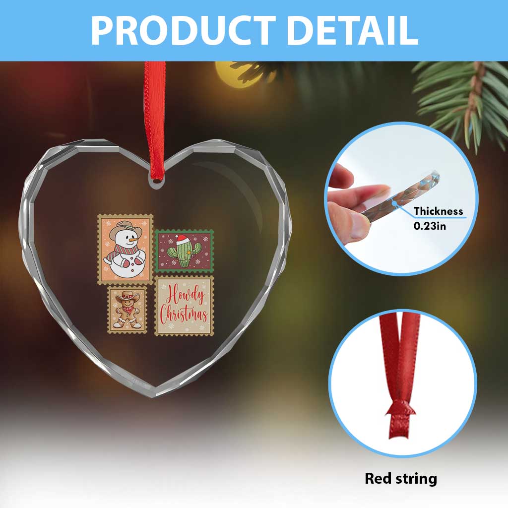 Howdy Christmas Postage Stamp Heart Crystal Glass Ornament Western Life Holiday Gift - Wonder Print Shop
