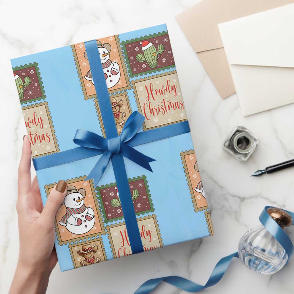 Howdy Christmas Postage Stamp Wrapping Paper Roll Western Life Holiday Gift - Wonder Print Shop