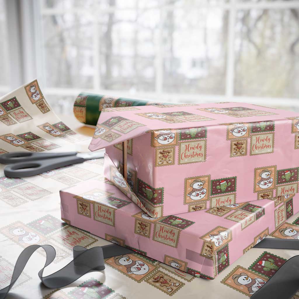 Howdy Christmas Postage Stamp Wrapping Paper Roll Western Life Holiday Gift - Wonder Print Shop