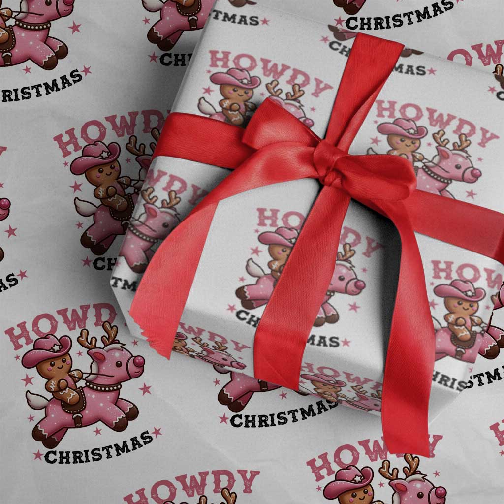 Howdy Christmas Wrapping Paper Roll Funny Gingerbread Cowboy Riding Reindeer Gift For Girl - Wonder Print Shop