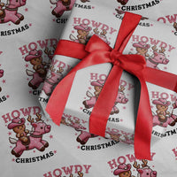 Howdy Christmas Wrapping Paper Roll Funny Gingerbread Cowboy Riding Reindeer Gift For Girl - Wonder Print Shop