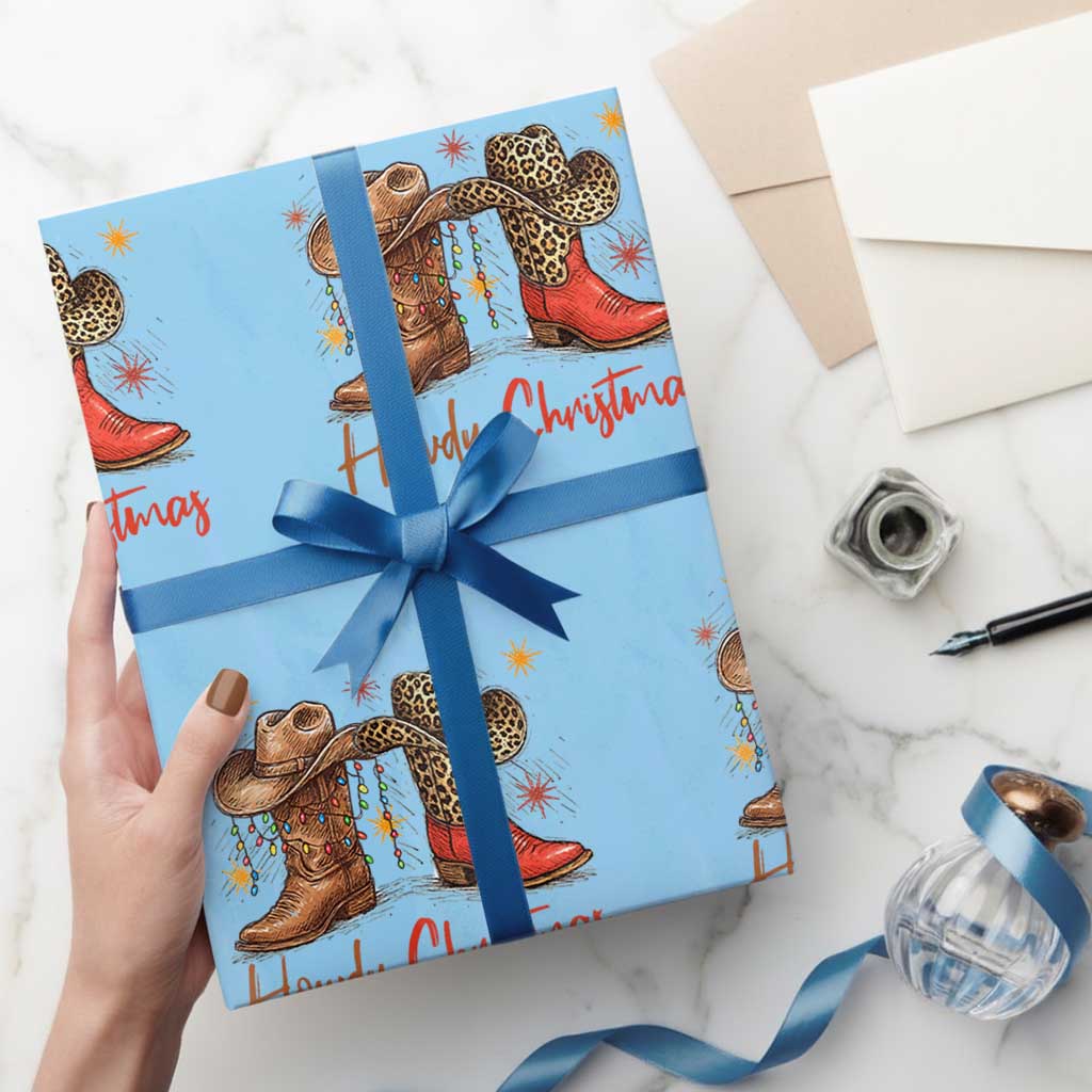 Howdy Christmas Wrapping Paper Roll Western Cowboy Boots Country - Wonder Print Shop