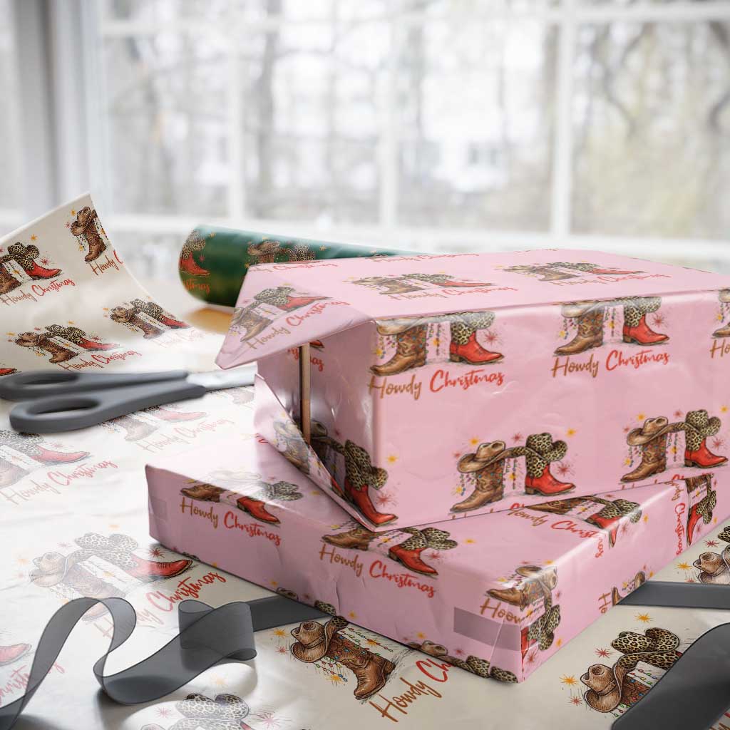 Howdy Christmas Wrapping Paper Roll Western Cowboy Boots Country - Wonder Print Shop