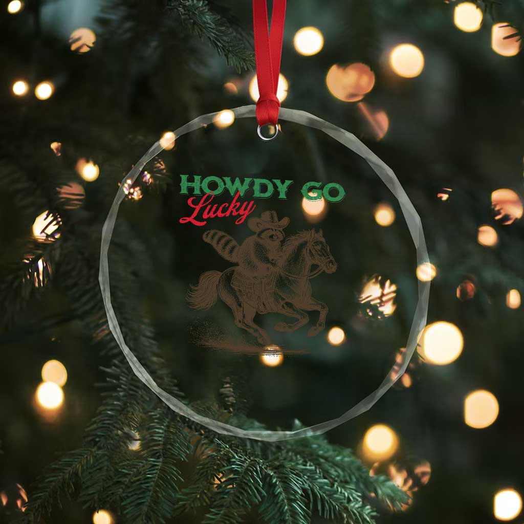 Howdy Go Lucky Crystal Glass Ornament Cowboy Raccoon St Patrick's Day