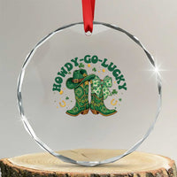 Howdy Go Lucky Crystal Glass Ornament Green Cowboy Boots St Patrick's Day