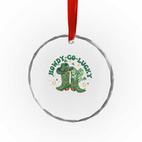 Howdy Go Lucky Crystal Glass Ornament Green Cowboy Boots St Patrick's Day