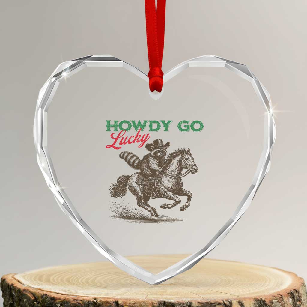 Howdy Go Lucky Heart Crystal Glass Ornament Cowboy Raccoon St Patrick's Day