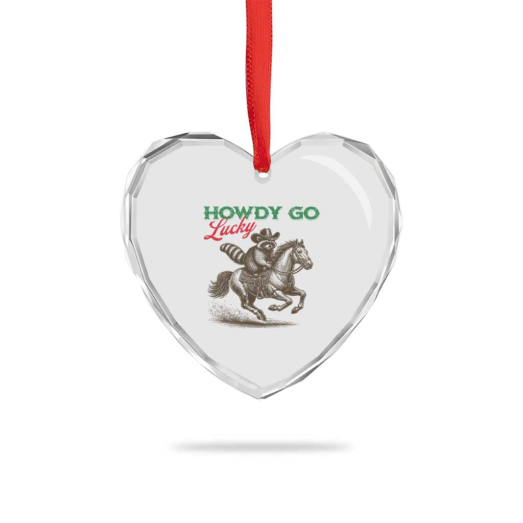 Howdy Go Lucky Heart Crystal Glass Ornament Cowboy Raccoon St Patrick's Day