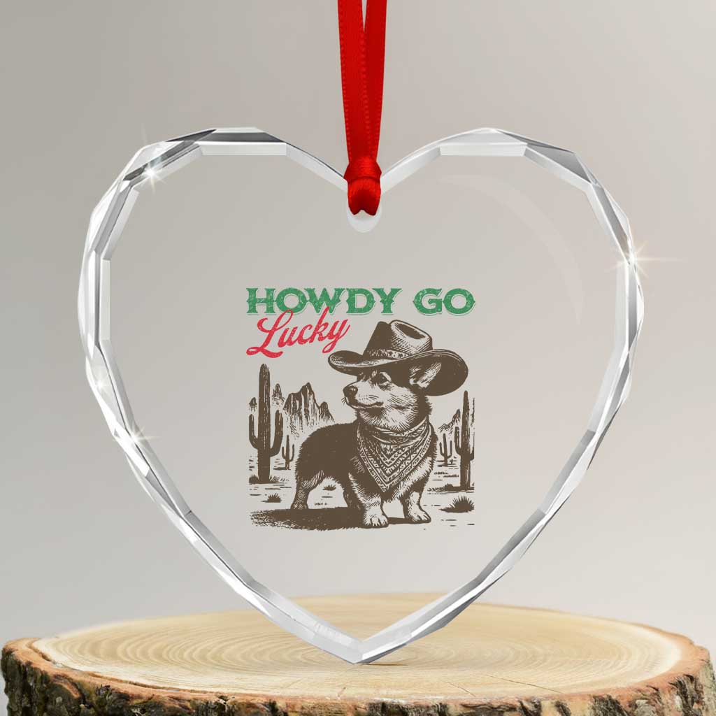 Howdy Go Lucky Heart Crystal Glass Ornament Funny Corgi St Patrick's Day