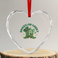 Howdy Go Lucky Heart Crystal Glass Ornament Green Cowboy Boots St Patrick's Day