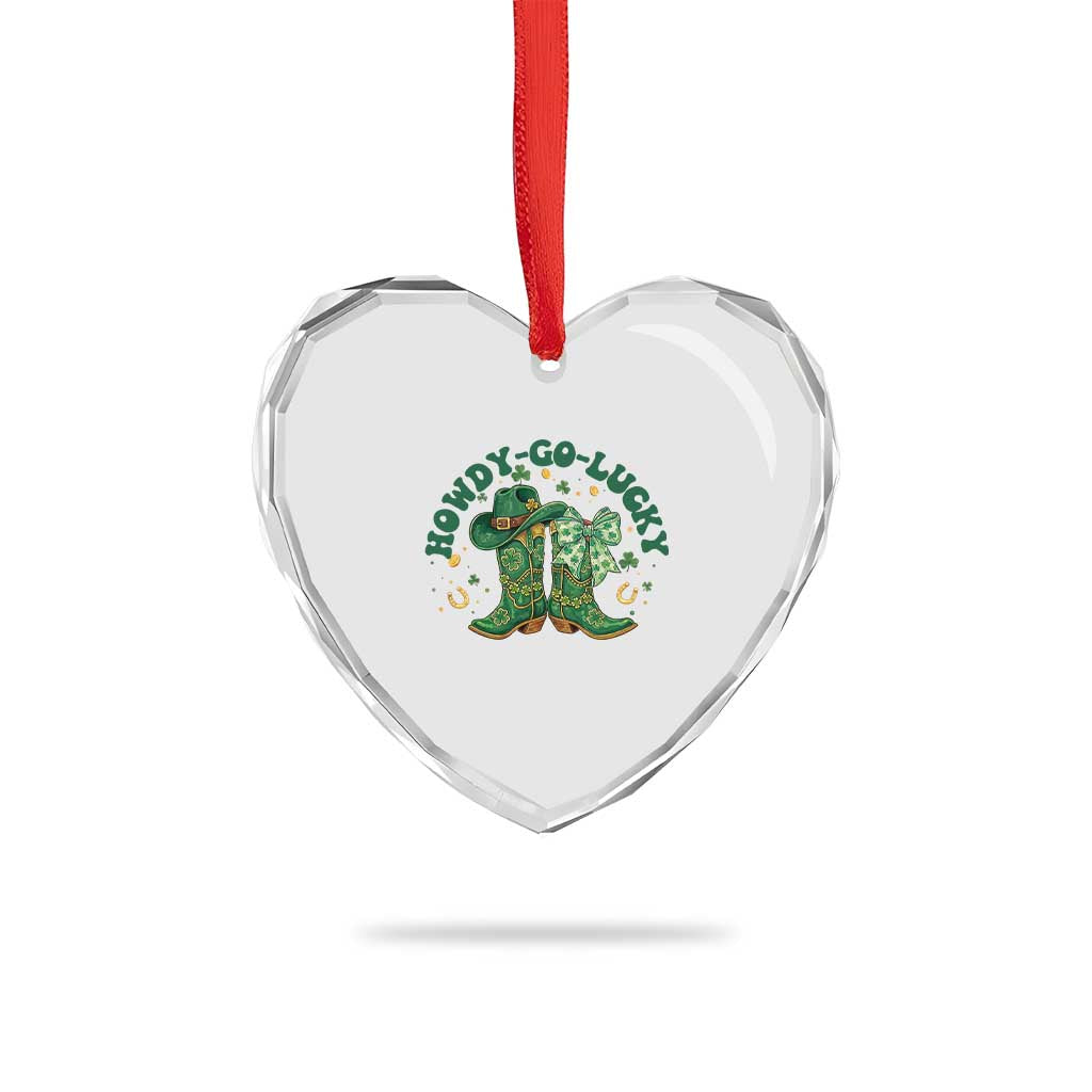 Howdy Go Lucky Heart Crystal Glass Ornament Green Cowboy Boots St Patrick's Day