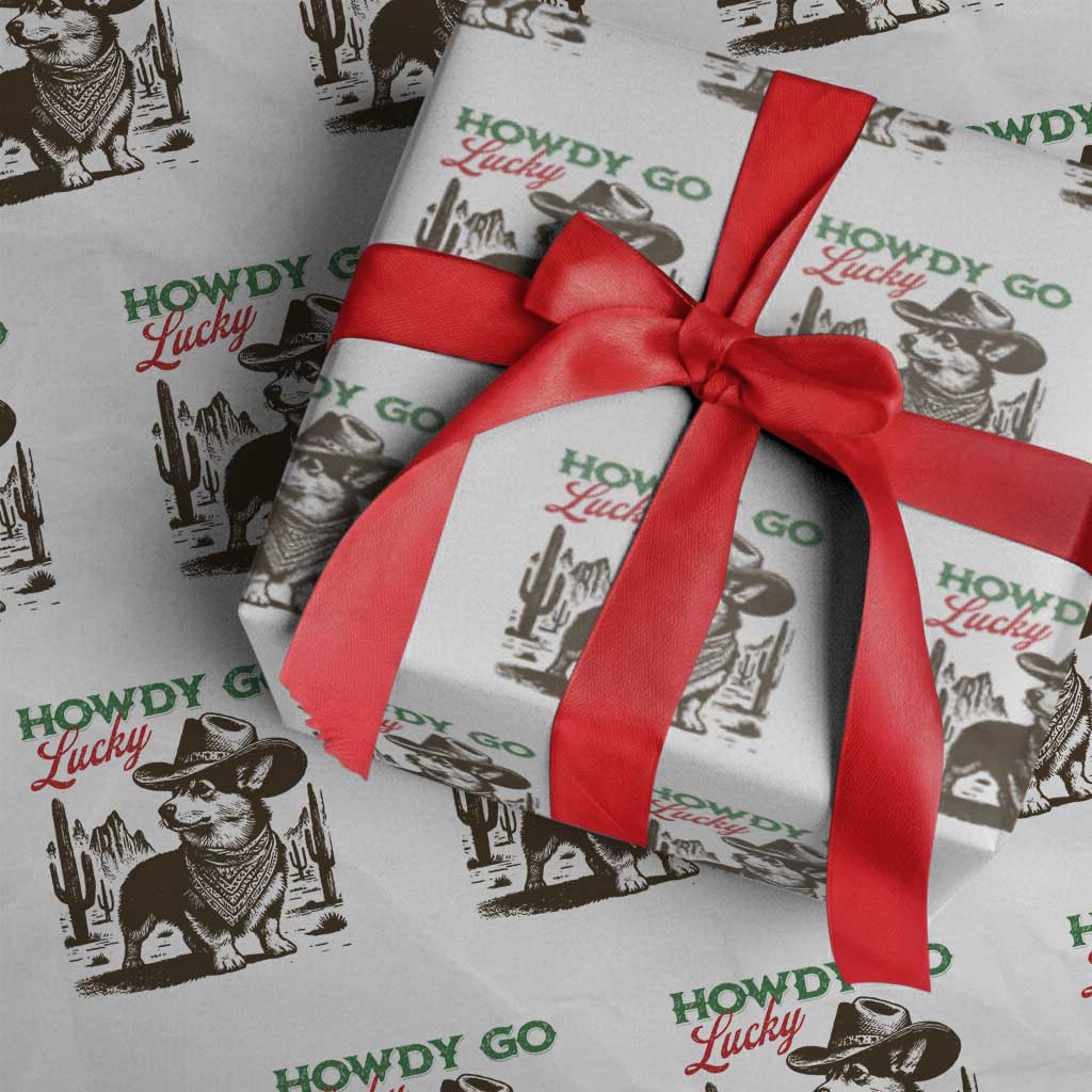 Howdy Go Lucky Wrapping Paper Roll Funny Corgi St Patrick's Day