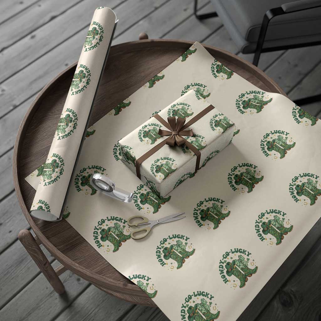 Howdy Go Lucky Wrapping Paper Roll Green Cowboy Boots St Patrick's Day