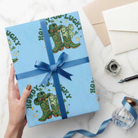 Howdy Go Lucky Wrapping Paper Roll Green Cowboy Boots St Patrick's Day