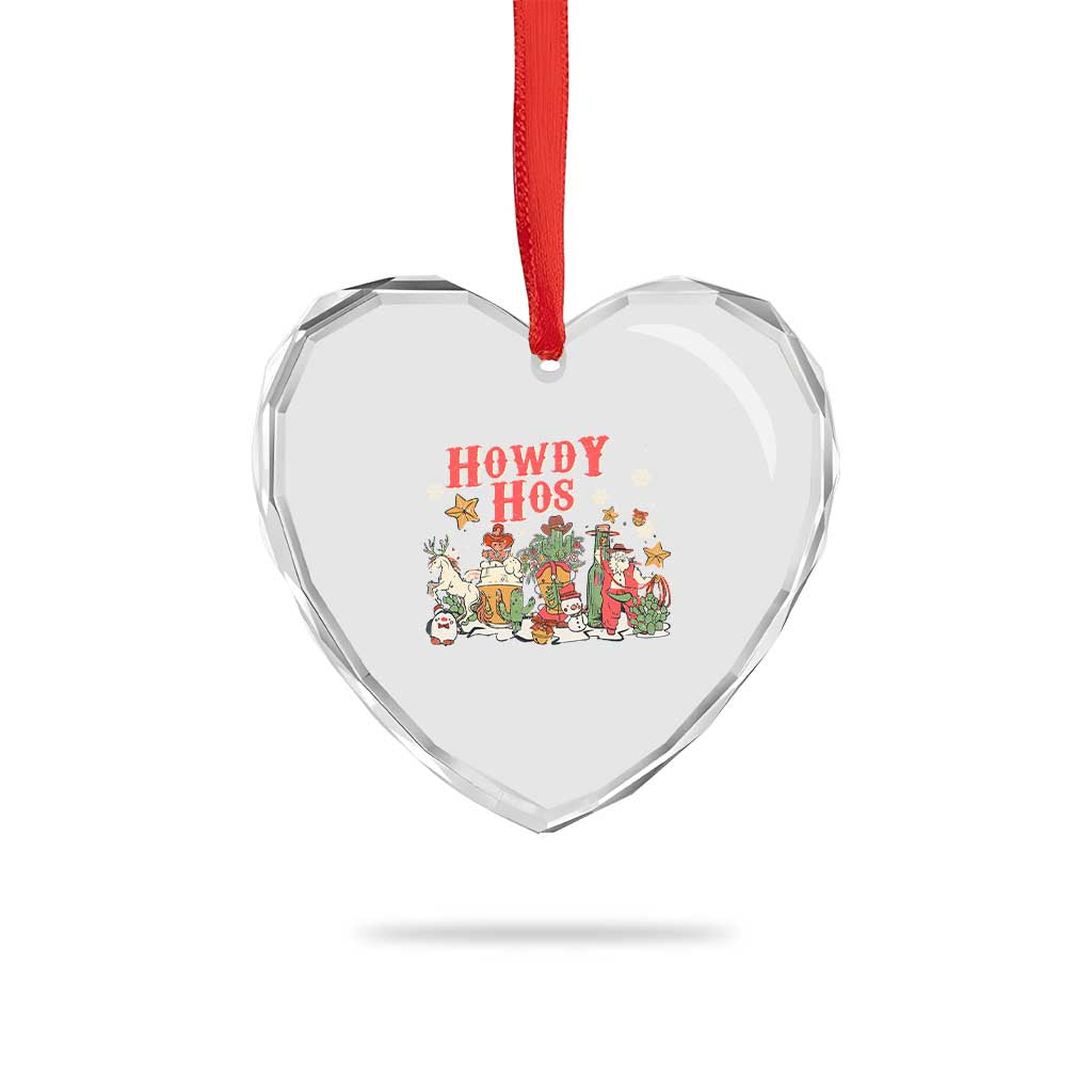 Howdy Hos Cowboy Vintage Western Xmas Heart Crystal Glass Ornament - Wonder Print Shop