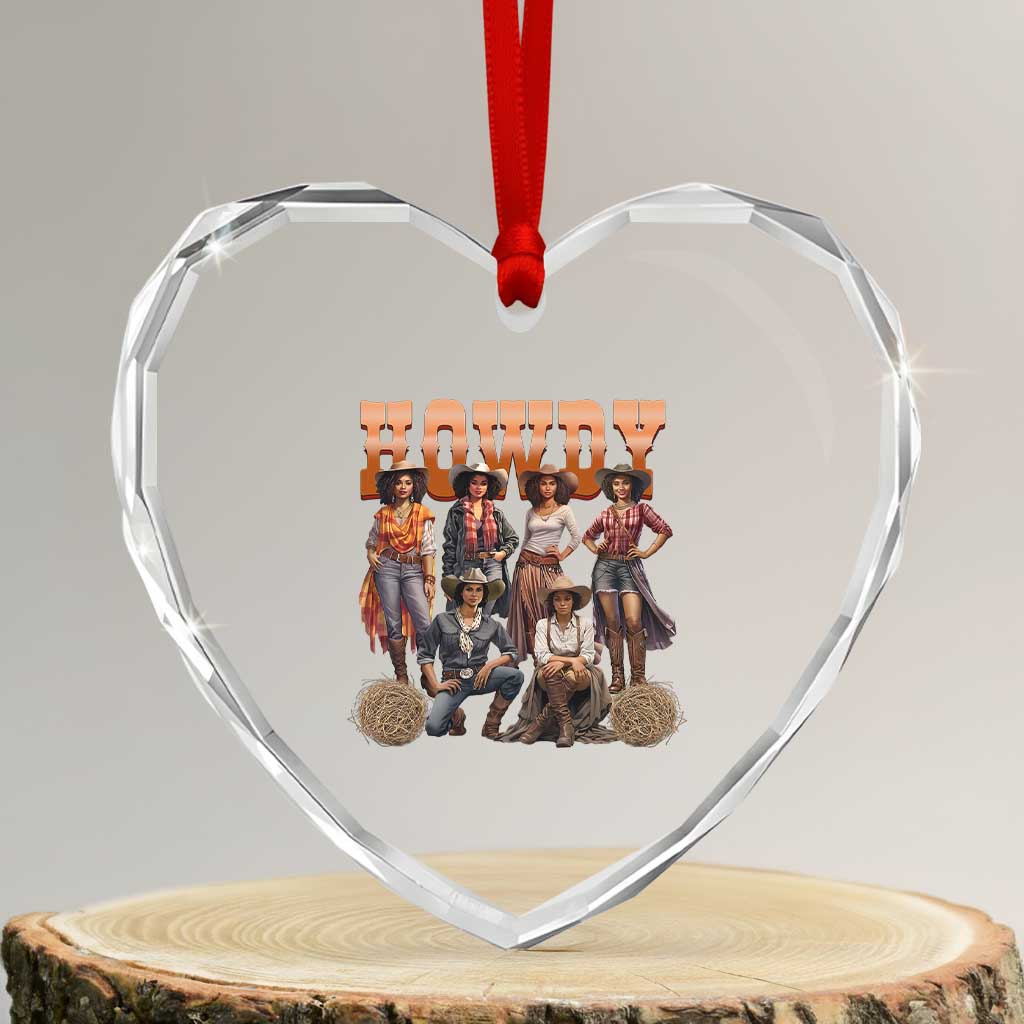 Howdy Melanin Cowgirl Heart Crystal Glass Ornament Black History Western Rodeo Texas - Wonder Print Shop